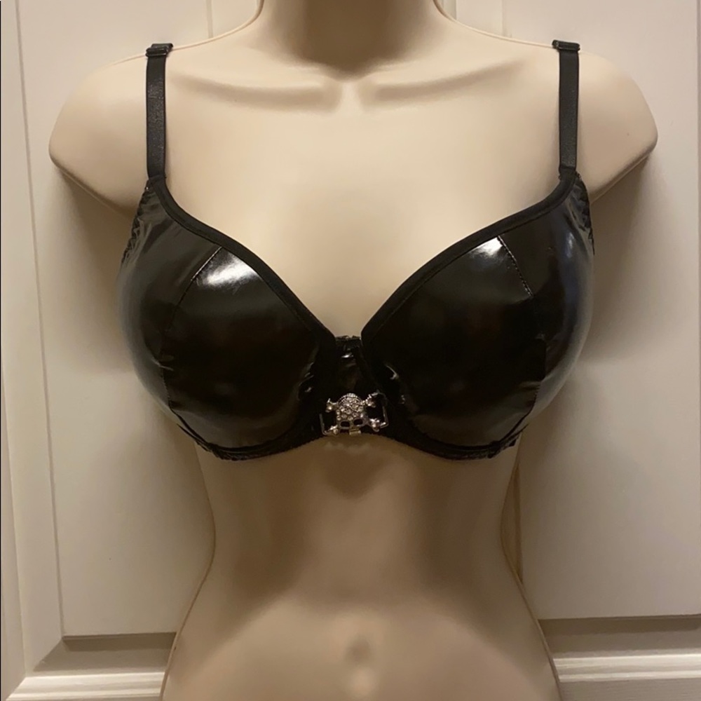 Black Vinyl Bra with skull charm.